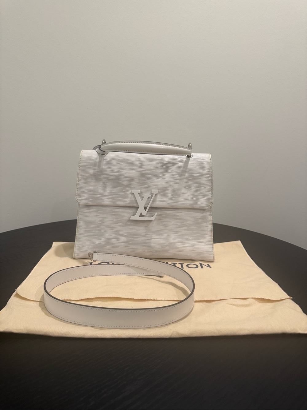 Louis Vuitton White Shoulder Bag with LV Logo